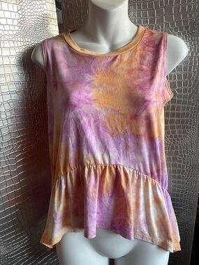 Tie-Dye Peplum Tank Top - Pink & Orange
